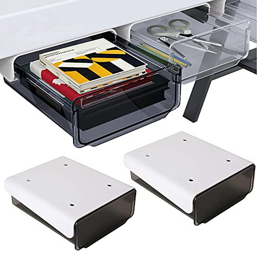 Powerking Under Desk Drawers, Slide-Out Under Mount Desk Storage Shelf Drawer Organizer for Pencil and Office Supplies Organizer, Suitable for Office/Home/School Black