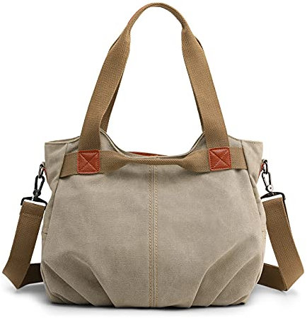 DIRRONA Casual Bolso de Mujer Moda Lienzo Bolsos Bandolera Viajes Bolso Bandolera Mujer Bolsa de Lona Trabajo Compras Bolsos Cruzados Multibolsillos Uso Diario Caqui