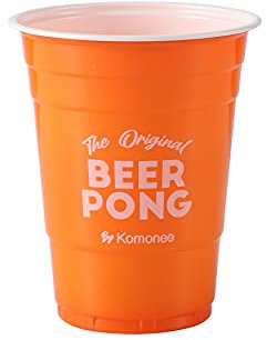 Komonee Beer Pong 16oz 500ml Wide Rimmed American Orange Party Cups 24pcs USA Adult Drinking Game Re-usable Novelty Plastic Drink Strong Glass