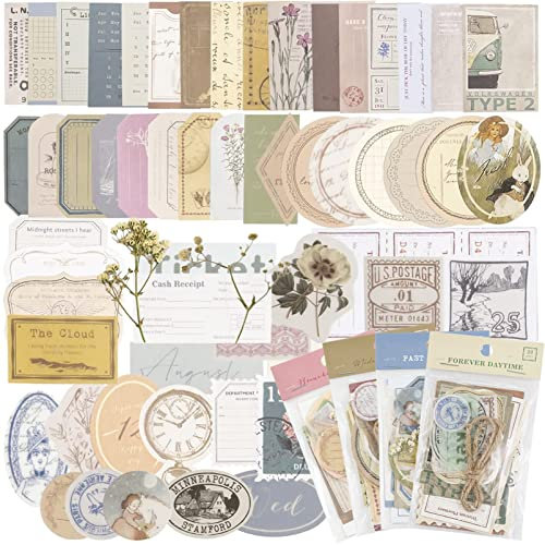 Xionghonglong (120 Stück) 80 Vintage Scrapbooking Papier,mit 40 Scrapbooking Sticker,Vintage Washi Aufkleber,Retro Scrapbooking Aufkleber,Scrapbooking Papier Deko,Scrapbook Zubehör für Tagebuch