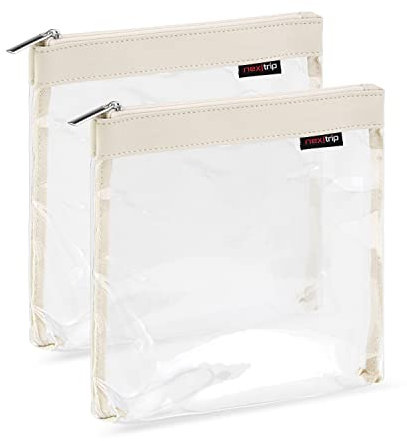 nex|trip Kulturbeutel [2'er-Set] Transparent für Flüssigkeiten Handgepäck - Kosmetiktasche durchsichtig für Flugzeug - Reiseset Kosmetik Beutel (Cream)