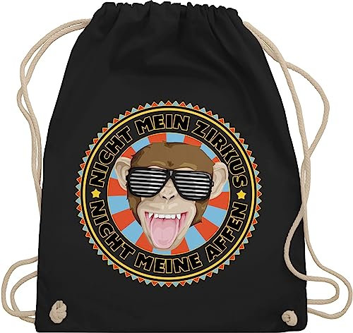 Turnbeutel Rucksack - Sprüche Statement - Nicht mein Zirkus nicht meine Affen - Unisize - Schwarz - mit aufschrift affe beutel statements turnsackerl geschenk weihnachten stoffrucksack spruch