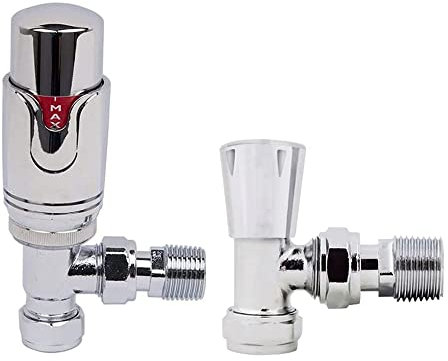 NRG Angled Thermostatic Radiator Valve TRV 15mm Central Heating Taps with Free Manual