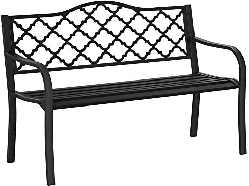 Outsunny Gartenbank 2-Sitzer Parkbank aus Metall Sitzbank bis 240 kg Bank Terrassenbank mit Rücken- & Armlehnen Gartenmöbel Gusseisen Schwarz 128 x 58,5 x 89 cm