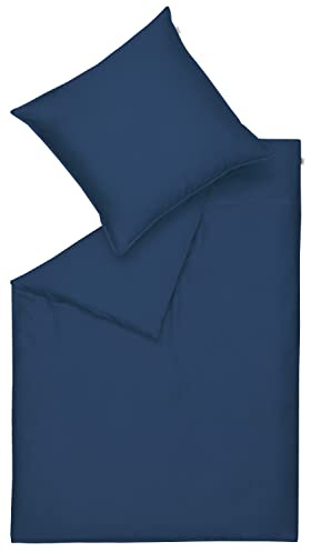 Schöner Wohnen Kollektion Bettwäsche Pure 200x200 Navy - Bettwäsche Baumwolle - Bettwäscheset mit Kopfkissenbezug 3teilig - Kissenbezug 80x80