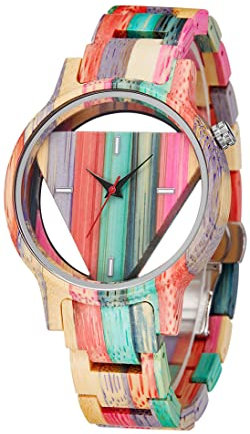 Holzuhren für Damen Herren Invertiert Geometrische Zebra Holz Uhr Einzigartige Elegante Quarz Holz Armbanduhr Handgefertigt mit Bambus Armband Unisex, Holz-4