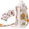 ZRHXG Kawaii Trinkflasche, Quadratische Kunststoff Trinkflasche, Mit Strohhalm Und Schultergurt Wasserflasche, Tragbarer Auslaufsicherer Wasserkrug, FüR Niedlichen MäDchen, Schule (Weiß-700ml)