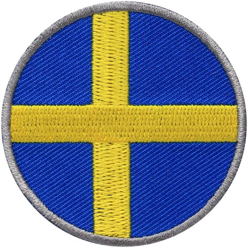2 x Schweden rund gestickt 52 mm/Flagge Fahne Wappen Land/Patch Patches Abzeichen Aufbügler Aufnäher Flicken Bügel-Flicken Applikation zum Aufbügeln Aufnähen auf Kleidung Rucksack
