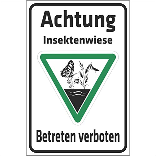 INDIGOS UG - Schild Achtung Insektenwiese - Betreten verboten - 300x200 mm - 3mm Aluverbund Schilder für Hotel, Firma, Schutz, Kita, Arzt, Praxis, Wohnung - UV- & wetterbeständig - Hinweisschild
