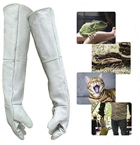 PeSandy Anti-Morsure Gants de Manutention pour Animal, Sécurité Cuir Gants de Travail pour Le Toilettage, la Manipulation Chien, Chat, Oiseau, Serpent, Lézard, Reptile - Gants de Protection (Gris)