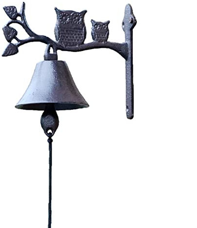 HEPPPP Schwarze Mutter Baby Eulen auf Zweig Gusseisen Wand Bell Europäischen Haus Garten Dekor Antike Hand Cranking Eisen Welcome Türglocke Mahlzeitglocke