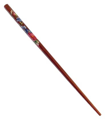 1pc Hair Stick Chopstick Wooden Flower Printed Bun Holder 18CM Long Hair Pins Womens Girls Hair Styling Accessories (Brown)