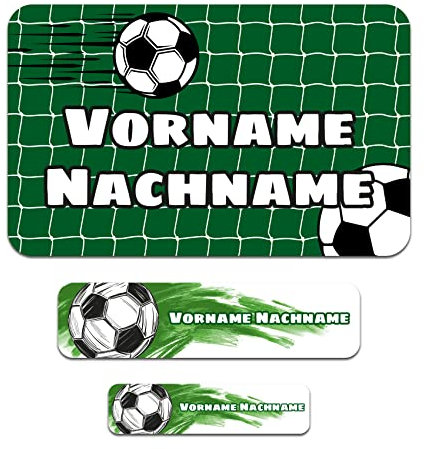 50 x personalisierte Namensaufkleber Sticker mit Wunschname Klebeetiketten zum Markieren Stifte Hefte mit Kinder Name Schule Kindergarten Aufkleber Set (02 Fußball)