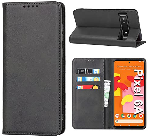 Handyhülle für Google Pixel 6A Hülle, Schutzhülle Pixel 6A 5G Leder Wallet Kartenfach Standfunktion Stoßfest Klapphülle Hüllen Pixel 6A 5G 6.1 Flip Case Cover (Schwarz)