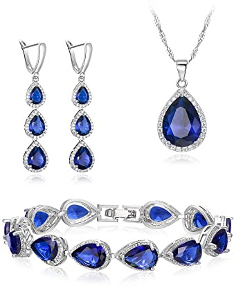Clearine Schmuck Set für versilbert klar Teardrop kubischer Zirkonina Halskette Lange Ohrringe und Armband für Damen Braut Party