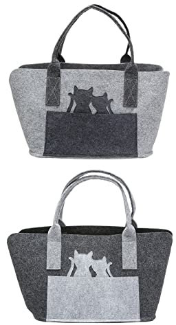 Generisch MF Filztasche in Dunkelgrau oder grau Katzenpaar Shopper Tragetasche, Handtasche, Einkaufstasche, Tierliebe, Katzenliebe 40cm Filz (beide Farben)