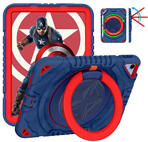 XZC Étui pour iPad (A16) 11e génération, 11 2025/iPad 10e génération 10,9 2022 Coque Antichoc Robuste avec Support Rotatif à 360°/Porte-Crayon/Sangle (Bleu 3)