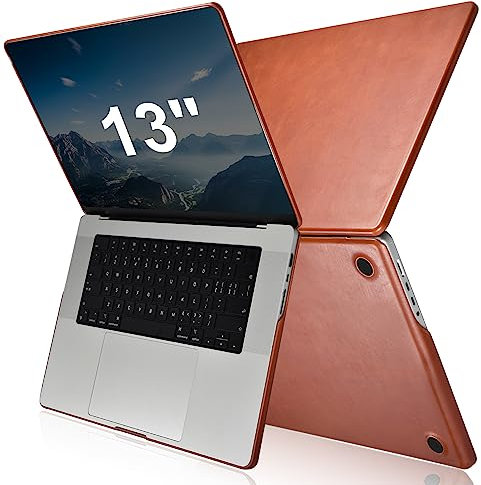 Leather Case for MacBook Pro 13 inch 2022-2016 Released M2 M1 A2338 A1989 A1706 A1708 A2159 A2289 A2251, ICARERFAMILY Premium Genuine Leather Ultra Thin Protective Case Cover Shell - Brown