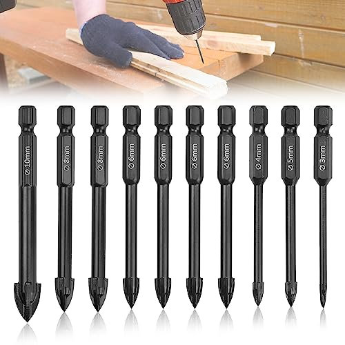 VCRANONR 10 Stück Ziegelbohrer 6mm 3/4/5/6/8/10 Glasbohrer Kegel Fliesenbohrer Sechskantschaft Keramikbohrer Zylinder Betonbohrer Set für Steinbohrer sechskantschaft Werkzeuge Steinbohrer Set