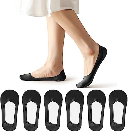 flintronic 6 Pairs No Show Ice Silk Socks 4-7, Non Slip with Silicone Strips Invisible Socks for Women, Low Cut Liner Ankle Boat Socks for Loafers Sneakers Flats Boat Shoes