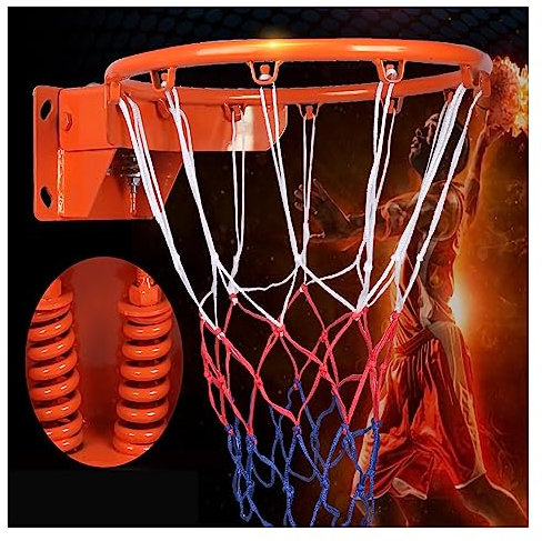 ZERVA Tragbarer Stabiler Basketballkorb mit elastischem Rand, Wand-Basketballkorb for Erwachsene im Freien (Color : Double Spring, Size : ID 45CM)