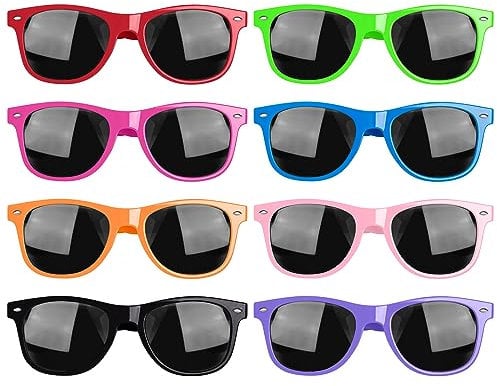 8PCS Neon Colors Sunglasses for Girls Boys Women Men Kids Adults Birthday/Hen/Festival Party Glasses Fancy Dress Cosplay Costume Supplies, Kids' Party Eyewear Coloured Funky Sunglasses Party Favors