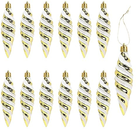 DAHI 12X Glitterati Decorazioni albero di Natale Oro - Palline a Forma di Pigne Grandi - Pigne per Albero di Natale - Decorazioni Palline Natalizie (Oro-b)