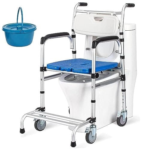 REHOOF Toilettenrollstuhl, Nachtstuhl Wc Mit Rollen Toilettenstuhl Toilettenstühle Höhenverstellbar Rollstuhl mit WC-Eimer fahrbarer Duschstuhl aus Aluminium für Ältere Senioren, Behinderte B