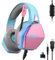 Oniverse Casque Gaming PS5 PS4 Switch 2 Xbox PC Mac avec Micro réglable, LED, Haut-parleurs 50mm, Coussinets Tissu Respirant - Casque Gamer stéréo Filaire Nebula (Diva Pink/Rose)