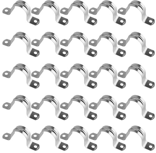 LEXININ 25 PCS 32mm Pipe Strap Clamp, U Shaped Rigid Pipe Clamp, Stainless Steel Tension Tube Strap for Anchor Water Pipe Wooden Panels