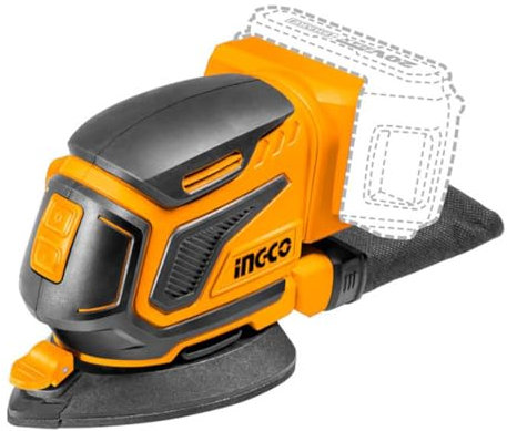 Ingco Cdsli2051 Levigatrice Palmare Triangolare A Batteria 20 V Con Sacca Raccogli Polvere E Set Carta Abrasiva Solo Corpo