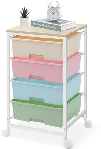 SYKIARIOL Storage Trolley with 4 Drawers, Rolling Storage Cart on Wheels, Multipurpose Mobile Organizer Unit Utility Cart for Living Room,Bedroom,School,Beauty, Multicolor