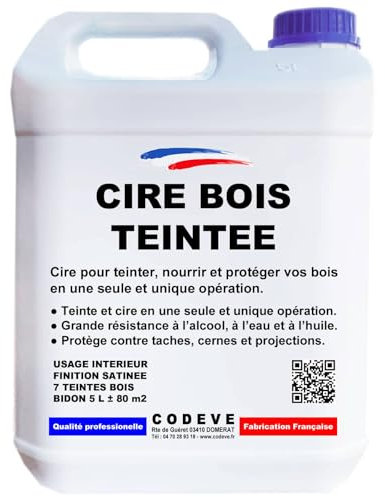 Cire Bois Teintee - Codeve Bois/Chêne Clair - 5 L - Intérieur - Pour L'entretien De Tous Vos Types De Bois Massif, Stratifié, Lamellé Ou Collé.
