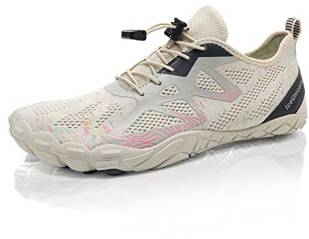 IceUnicorn Herren Damen Barfußschuhe Traillaufschuhe Fitnessschuhe Knit Minimalistische Breiter Zehenbox(A Beige,40EU)