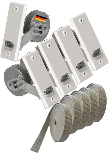 Rollwin 5x Gurtwickler Unterputz 105mm inkl. 5x 7m Gurt – Rolladen Gurtwickler Unterputz Weiß für 23mm Rolladengurt – Einlasswickler aus Deutschland – Rolladenwickler Rollo Aufwickler Gurtaufroller
