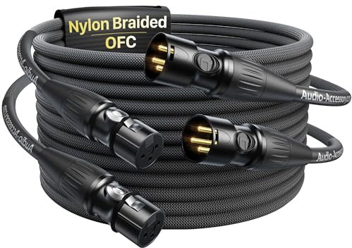 XLR Cable 3M 2 Pack, Professional Gold-Plated Rean Connectors from Neutrik, Kevlar-Reinforced Nylon Braided, Balanced and Shielded Mic Cable for PA Systems, Mixers, Amplifiers, Male to Female