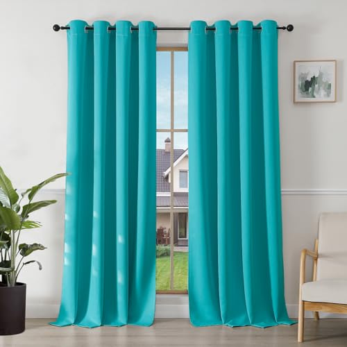 Joydeco Blickdichte Vorhänge mit Ösen Gardinen 2er Set, Verdunkelungsvorhang Thermovorhang Hitzeschutz, Ösenvorhang für Schlafzimmer Wohnzimmer (2xH245xB140,Pfauenblau)