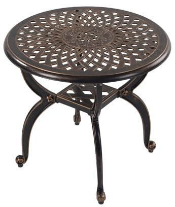 KAILI Beistelltisch aus Aluminiumguss, für Terrasse, Garten, Pool, Innenbereich, einfache Wartung und wetterbeständig, Couchtisch, Veranda, Bistrotisch (52 cm rund, bronzefarben)