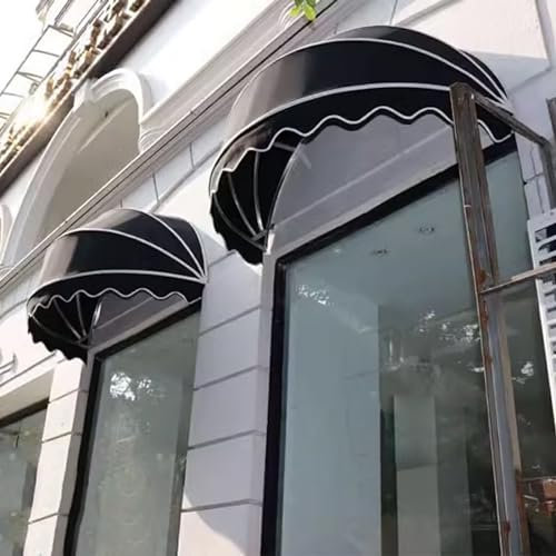 Kuppelmarkise,Manuell Faltbare Bogenmarkise,Rund Markise Vordach,Wasserabweisendes Sonnensegel,Türüberdachung,Anpassbar Schattenspender,für Balkon,Terrasse,Innenhöfen (Diameter:120cm/47in,Black)