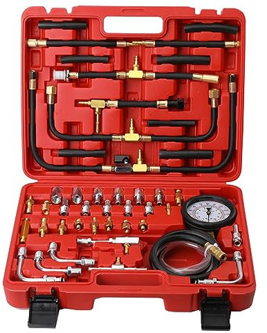 ATEdata Kraftstoffdruckmesser Benzindruck Tester Benzindruckprüfer Druckprüfer, Einspritzanlage Kraftstoffdruck Messgerät Manometer Benzindruck Set Mit Adapter Und 0-140PSI / 0-10Bar-Manometer