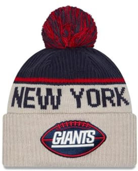 New Era New York Giants NFL 2024 Sideline Historic Sport Knit Beige Blau Bommelmütze - One-Size