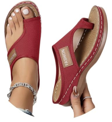 Onsoyours Hallux Valgus Sandales et Nu-Pieds Femme Tongs Été Confortable Bout Ouvert Chaussures Orthopediques Sandales Pantoufles de Plage Vacances A Rouge 41 EU