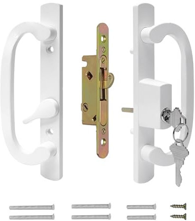 betensh Keyed Sliding Patio Door Handle with Mortise Lock,Offset Position,45° Keyway,3-15/16 H.C.fits 1-3/8 to 2 Thick Doors,Zinc Alloy White Diecast