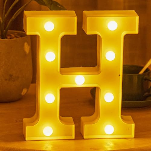 JYB Hopefuture LED Buchstaben 3D Lampe Beleuchtete Buchstabe, Dekorations Nachtlicht Lampe, für Hochzeit, Geburtstag, Party, Weihnachtslampe (H)