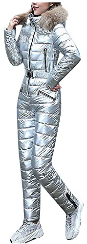 Shffuw Schneeanzug Damen,Skianzug Damen 2 Teilig,Einteiliger Ski Overall Winter Warme Schneejacke Skifahren SäTze Outdoor Sport Mit Kapuze ReißVerschluss SkianzüGe Wasserdicht SkianzüGe Damen Set