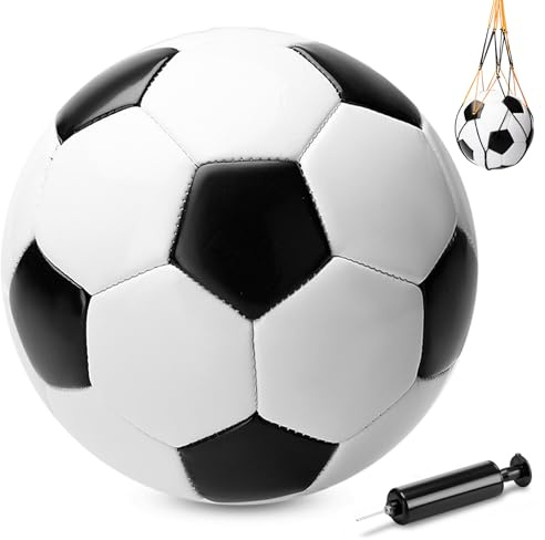 INPODAK Size 2 Football for Kids Classic Soccer Ball with Pump Mesh Bag | Small Black and White Football for Kids Indoor Outdoor Garden Lawn Yard Mini Game Ball Easter Christmas Birthday Gifts