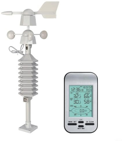 FUANA Misurazione della velocità del vento in più unità con display LCD anemometro wireless digitale stazione meteo wireless temperatura interna/esterna, umidità e velocità del vento