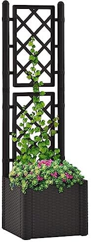 Myheimly Garten-Hochbeet mit Spalier Selbstbewässerungssystem Rattan-Design Gartenspalier Blumenkübel Pflanzkasten Rankgitter Rankhilfe Anthrazit