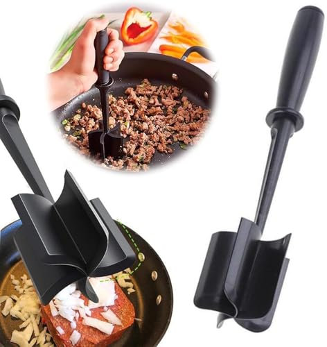 Mince Masher Versatile Mince Meat Masher Tool for Hamburger Meat Beef Turkey Handheld Heat Resistant Meat Chopper Ground Beef Crusher for Home Kitchen Utensil Cookware (Black)