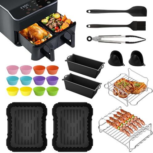 Accesorios para freidora de aire COSORI de doble zona, 8.5 l, reutilizables. Incluye molde de silicona, parrilla y bandeja para tostar. Compatible con la freidora de aire COSORI CAF-R901-AE